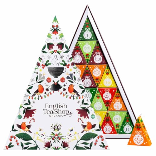 ETS - BIO Tee Adventskalender 2025 'Mosaik weiß', Weihnachtskalender mit 25 Tee Pyramidenbeutel, Früchtetee, Kräutertee, Weihnachtstee