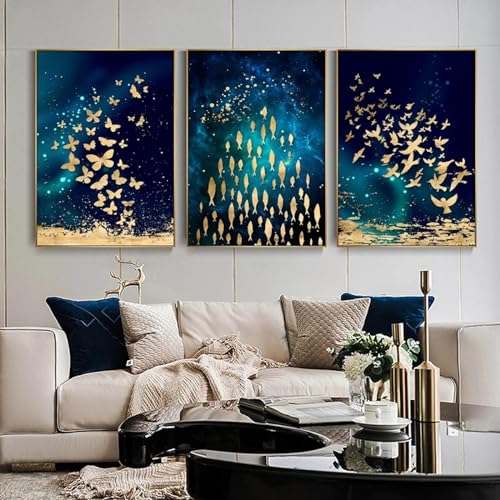 Decoración de pared abstracta con pájaros dorados para salones acogedores