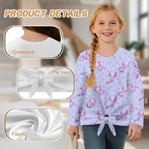 Cute Long Sleeve Shirts for Girls 5-12 Tie Front Shirts Kids Fall Clothes Crewneck Pullover2