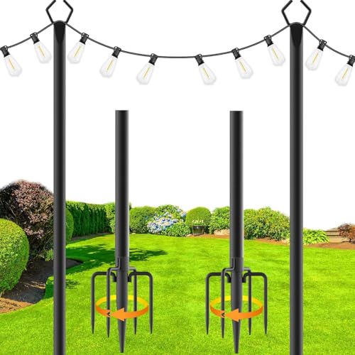 Image of zoegi 2 Pack 10Ft String Light Poles,Light Poles for Outside Lights with Fork,Outdoor Brackets Hanging Lights,Metal Stand for Deck Patio,Backyard,Wedding,Deck,Party