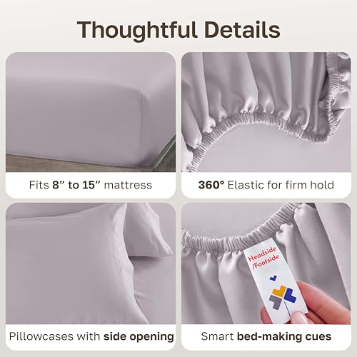 Image of California Design Den - 5 Star Hotel Twin XL Sheet Set 100% Cotton Sheets, 600 Thread Count Sateen, Deep Pocket, Soft & Crisp Hotel-Quality Bedding, Twin XL Sheets (Lavender)