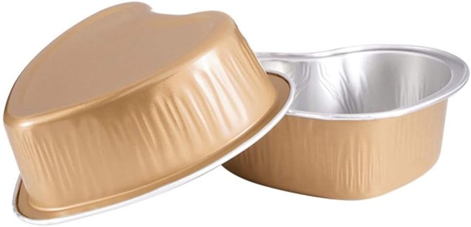 KEISEN 3 2/5" 100ml 4oz 100/PK Heart Shape Disposable Aluminum Foil Cups for Muffin Pie Tart Quiche Round Bread Loaf Pan Oven Cupcake Baking Bake Utility Ramekin Cup GOLD (gold)
