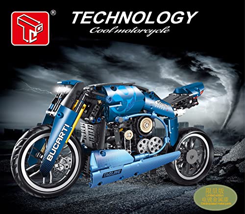 BOWES Technik Motorrad Blau Motorrad Modell, 619 Teile Technic Motorrad Model Bausatz Kompatibel mit Lego Technik – Bild 3