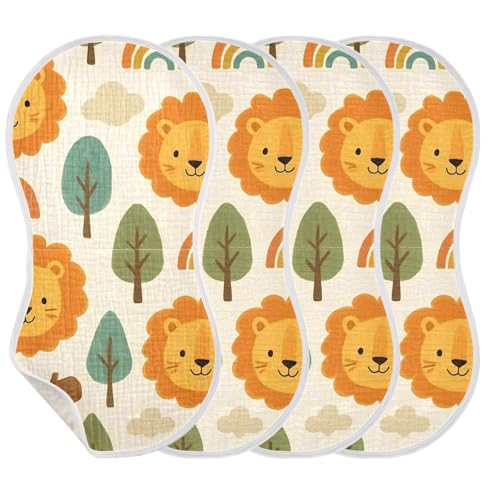 4 Pack Baby Burp Cloths, Soft Absorbent Burping Cloths for Babies, Cotton Milk Spit Up Rags, Large Size for Newborns, Baby Boys and Girls (Cartoon Lion)