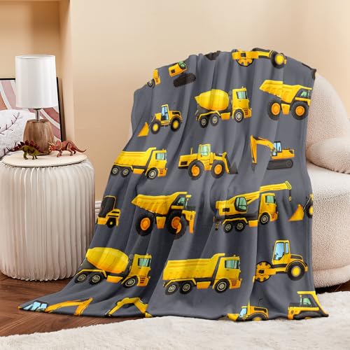 Wajade Kids Construction Truck Blanket for Boys Soft Fleece Kids Blanket for Couch Sofa Bedroom 3D Vehicles Excavator Cars Throw Blanket for Kids 50