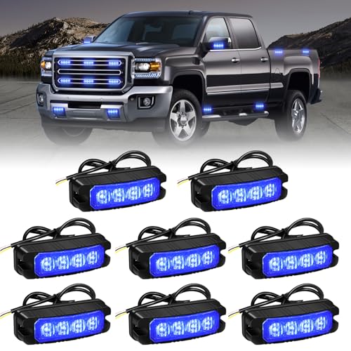 XRIDONSEN 8PCS Sync Blue Grill Emergency Lights 32 LED Strobe Lights