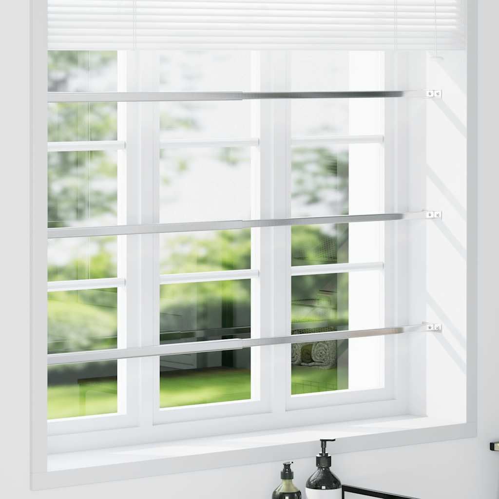 Barras de seguridad ajustables para ventanas, juego de 3 unidades, 710 hasta 1200 mm, acero galvanizado, plateado, para ventanas, elementos de ventana, ventanas giratorias, claraboyas