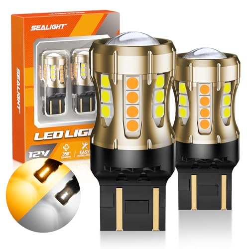 Image of SEALIGHT 7443 Switchback LED Bulb Dual Color 7440 7444NA T20 7444 7441 W21W 992 LED Amber for Front Turn Signal Lights, White for DRL /Parking Lights with Extra Resistor (Pack of 2)