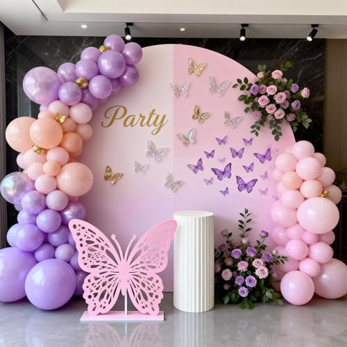 Image of Pastel Pink and Purple Balloons, Princess Pearl Light Pink Purple Orange Latex Helium Party Easter Balloons for Girl Women Bridal Baby Shower Wedding Mermaid Butterfly Fairy Birthday Party Decorations