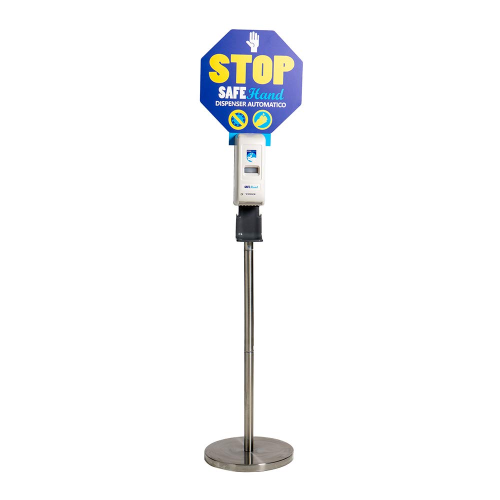Sicurezza Pulito 3965 Pilastro del pavimento in acciaio inox con dispenser automatico per gel di igienizzazione a mano