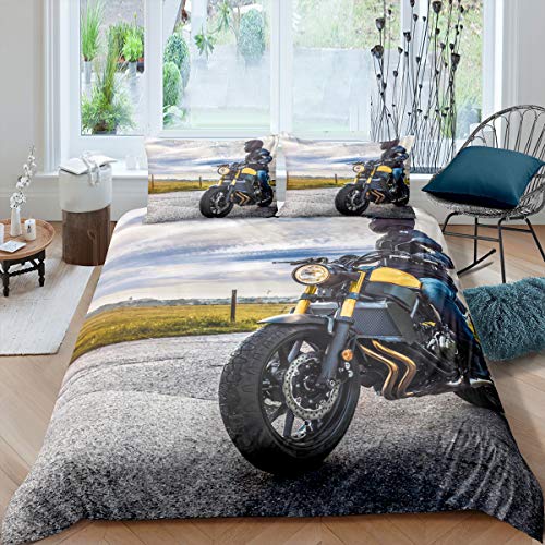 Tbrand Motorcycle Comforter Cover Double Size Dirt Bike Duvet Cover Motorcycle Rider Bedding Set Sport Game Quilt Cover For Boys Teens Man Gifts Living Room Bedroom Decotive