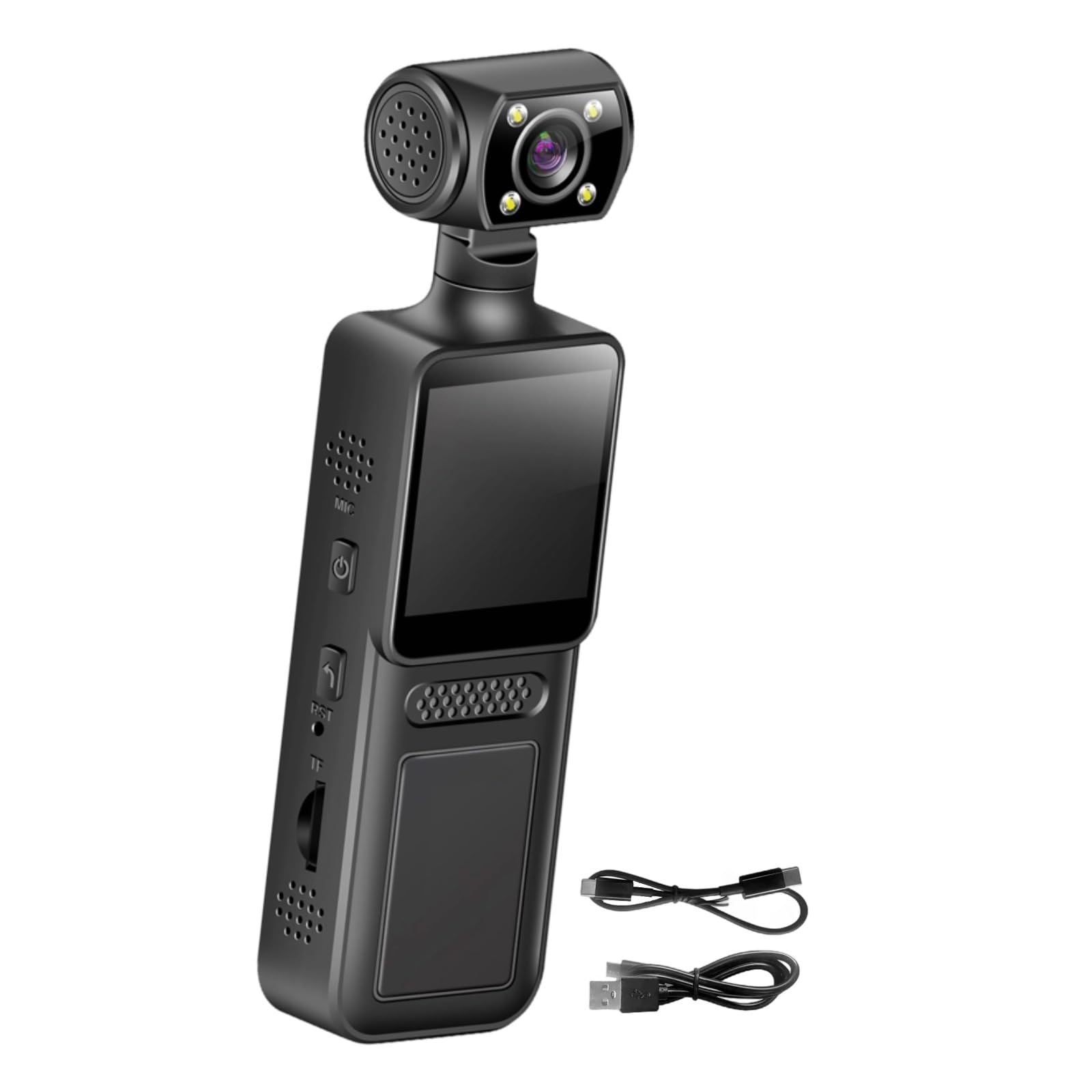 Fotocamere portatili 2K, scheda di memoria 128G inclusa, registratore video personale tascabile con obiettivo girevole a 180°, luce di riempimento a LED, connessione WiFi fotocamera sportiva