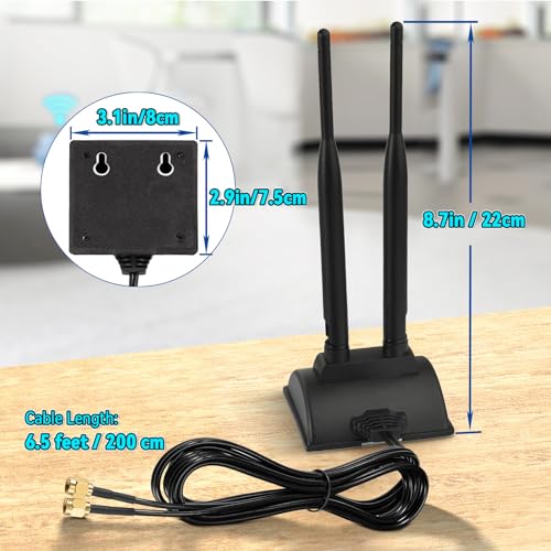 Image of Eightwood WiFi Antenna with RP-SMA Male Connector, 2.4GHz 5GHz Dual Band Antenna Magnetic Base for PC Desktop Computer PCIe Bluetooth Card WiFi Router