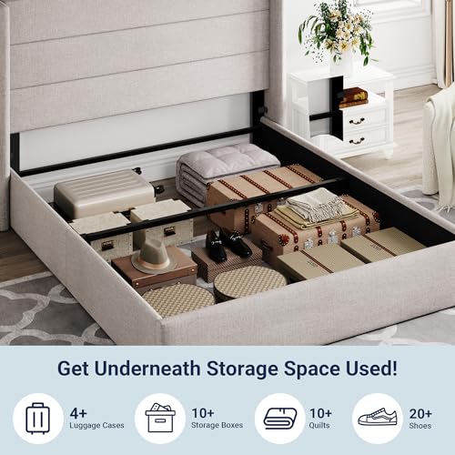 image for Allewie Queen Size Lift Up Storage Bed, Modern Wingback Headboard, Hyd