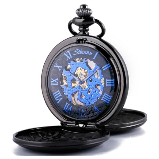 SIBOSUN Men's Pocket Watches Mechanical Pocket Watch for Men with Chains Roman Numerals Dial Skeleton - Gifts for Dad, Grandpa, Husband, Boyfriend