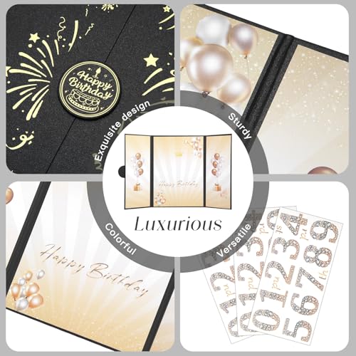 Image of Black Gold Birthday Party Decorations,18 inch x 12 inch Creative Birthday Decorations Guest Sign in Book Alternative, for Men and Women of All Ages, Happy Birthday Party Supplies
