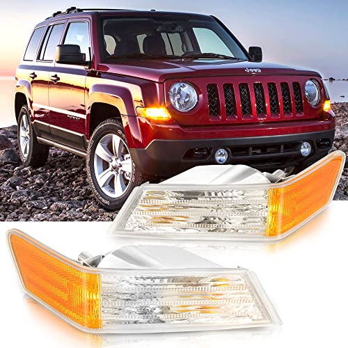 2Pcs Turn Signal lights Lamp Cover fits for Jeep Patriot 2007-2017, LED Left & Right Front Marker Corner Light Lamp Lens Parking Light Cover Replacement, Jeep Patriot Accessories 68004181AC 68004180AC