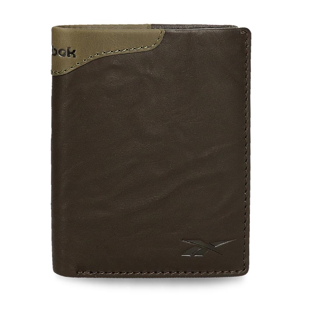 Reebok Club Brown Vertical Wallet with Coin Purse, 8.5 x 10.5 x 1 cm, Leather