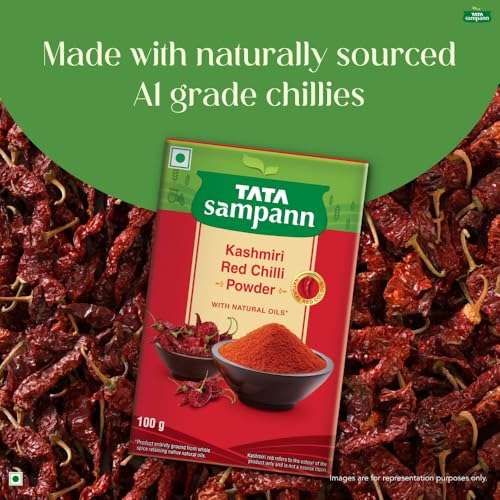 Image of Tata Sampann Kashmiri Red Chilli Powder with Natural Oils, 100g, Kashmiri Lal Mirch Powder, with Exclusive Recipe (Pack of 2)