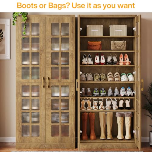 Image of Tribesigns Tall Shoe Cabinet Set of 2, 8-Tier Modern Shoe Storage Cabinet | Shoe Rack Cabinet with Adjustable Shelves, Stable and Sturdy, Tall Shoe Organizer for Entryway, Hallway, Closet, Wood Color
