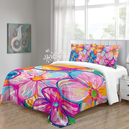 Housse de couette 3D fleurs de lys 220x240cm avec fermeture éclair invisible pour lit King