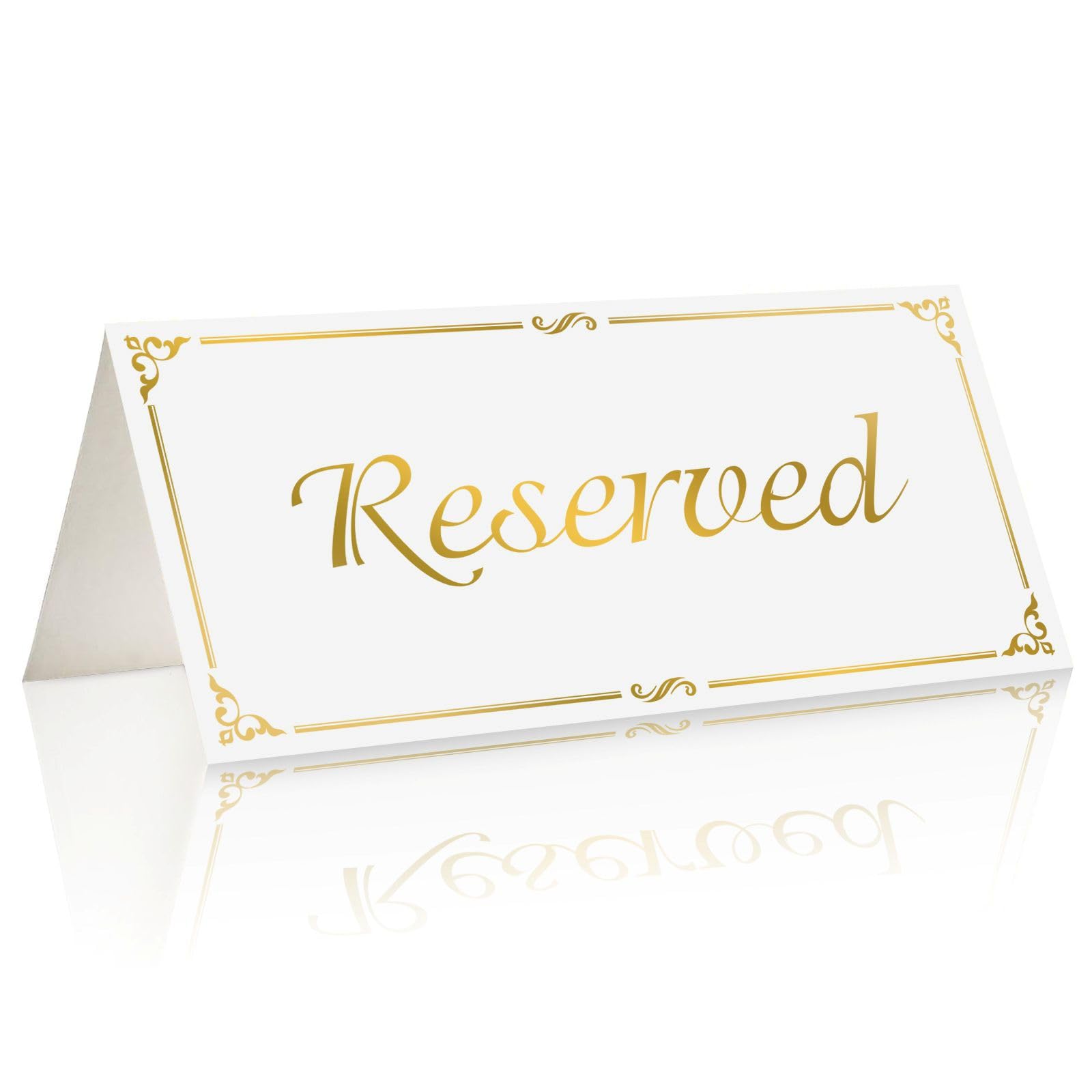 YILANPIN 18 Pack Reserved Table Signs 7.1 x 7.5 inch Gold Folded Reserved Seating Signs Large Paper Table Tent Cards for Wedding Party Restaurant Event Meeting Seats Chairs Places