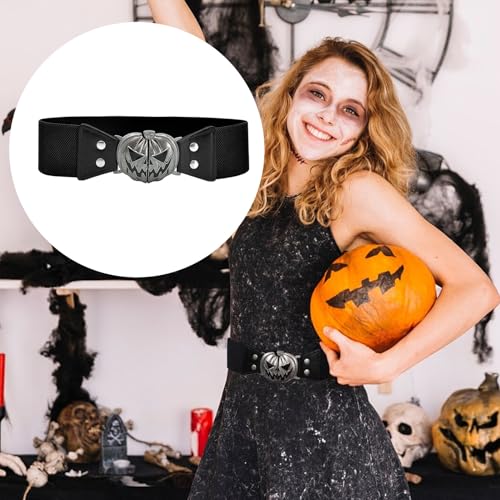 Halloween Pumpkin Belt, Elastic Waist Belt, 30.71 Inches Silver Split Buckle Fastening, Trendy Dress-Up Cincher, Festive3