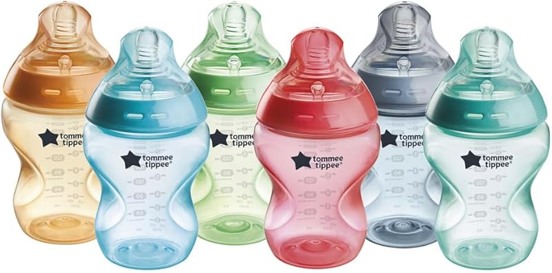 Tommee Tippee Biberons, Biberon Anti-colique Natural Start, Colorée, 260ml, tétine imitant la forme 
