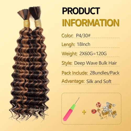 LPARMJIT Deep Wave Bulk hair for Braiding 18 inch 2 Bundles/Pack No Weft for Braiding Wavy Synthetic Braiding Hair Extensions for Boho Braids (P4/30 - Image 2