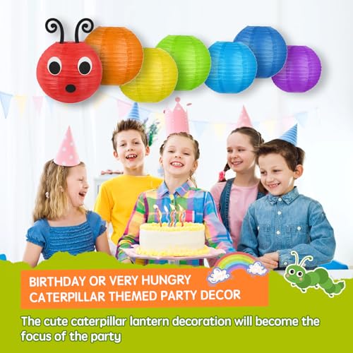 Image of LYART 7 Pcs Hungry Caterpillar Paper Lanterns Decoration for School Classroom Birthday Party and Caterpillar Theme Party Ceiling Hanging Decor, with Eyes Mouth Feelers Glue Point (7Pcs Rainbow)