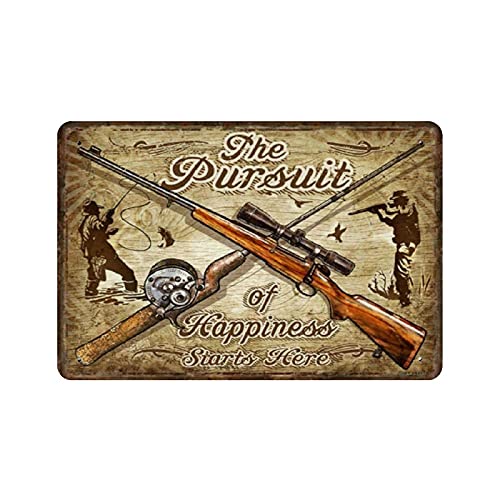 KEYGAMER Plaque vintage en métal « Hunting Fishing Pursuit Happiness » - Pour garage, bar, décoration murale - 20,3 x 30,5 cm