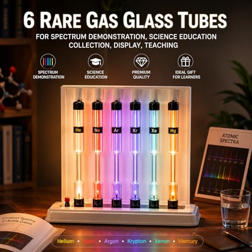 jcwwolk 6 Rare Gas Glass Tubes, Spectrum Tube Set with He/ne/ar/h2/n2/hg, Noble Gas Glow Discharge Kit, Without Excitation Base, for Spectral Analysis, Physics Teaching, Science Display, Gift - Image 2