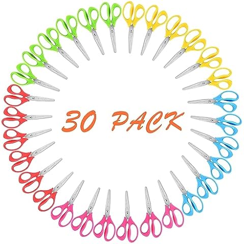 KUONIIY 5" School Pack of Kids Scissors With Soft Comfort-Grip Handles,Assorted Colors,30 Packs Cover