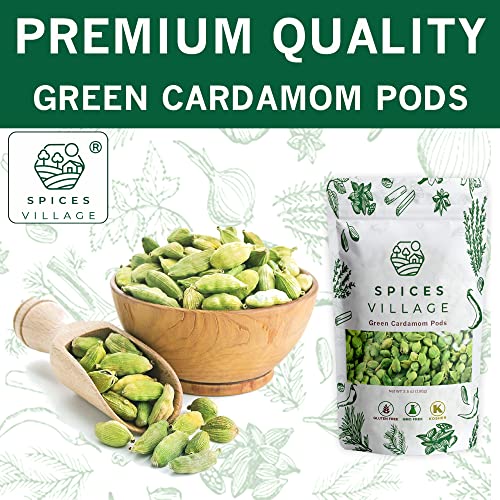 SPICES VILLAGE Green Cardamom Pods (3.5 oz) - Whole Cardamom Spice, Fancy Size Large Seeds, All Natural Indian Herb, Aromatic Green Cardamon - Kosher, Gluten Free, Vegan, Non GMO, Resealable Bulk Bag - Image 6