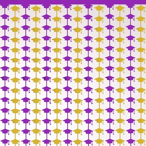 Graduation Decoration 2026 2027 - Purple Gold Graduation Cap Tinsel Streamers Backdrop Banner | Grad Photo Booth Props Party Favors Supplies Indoor Outdoor - Graduation Party Decorations