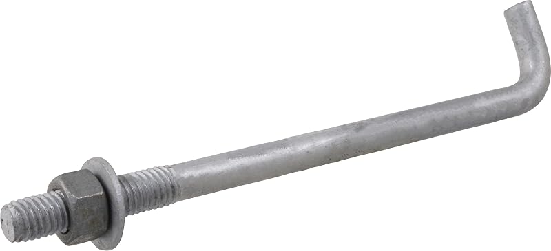 Hillman Anchor Bolts, 5/8in x 12in, 10 Pack, Hot-Dipped Galvanized | Carbon steel , L-shaped bolts with nut and washer for concrete foundations/buildings and basketball pole installs