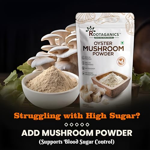 Image of Rootaganics Organic Oyster Mushroom Powder 100g | 100% Pure, No Additives | Rich in Beta-Glucans & Natural Umami | Plant Protein & Fiber | For Soups, Gravies, Smoothies, Tea | Vegan & Lab-Tested