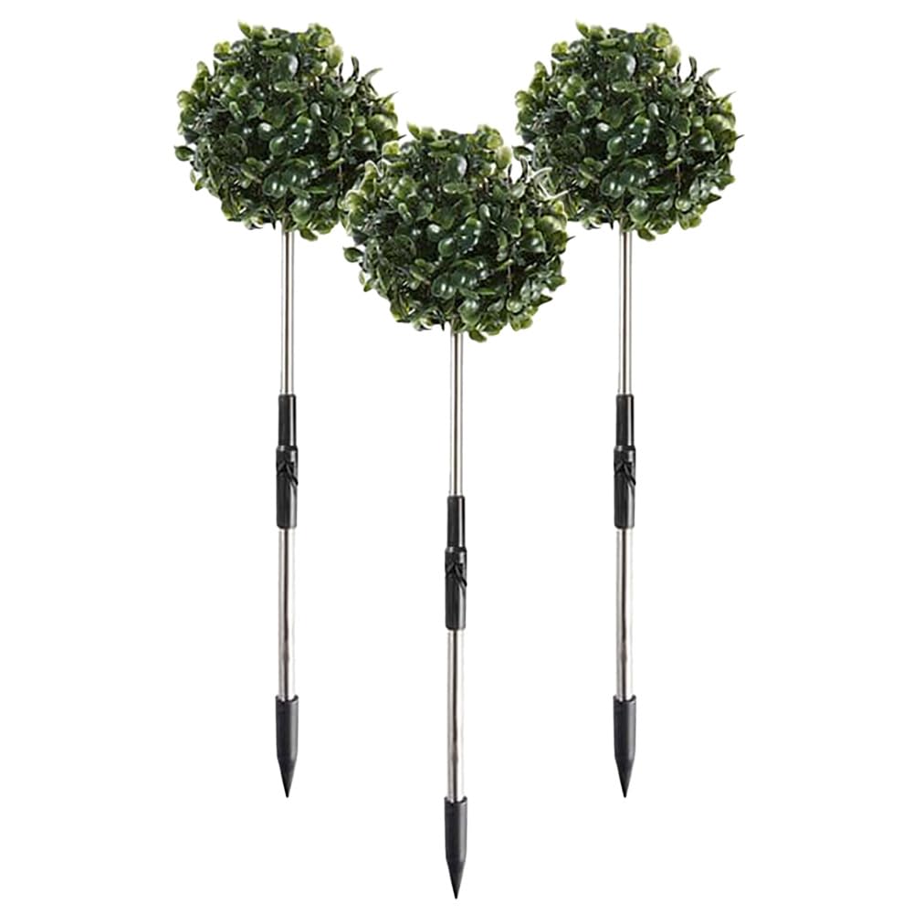 Easylife Set of 3 Solar Boxwood Topiary Lights. Pre-Lit Artificial Shrubs & Topiaries (56cm high, 10.5cm dia.) Artificial Topiary Balls with Solar Lights, Artificial Trees Outdoors - Fully Guaranteed
