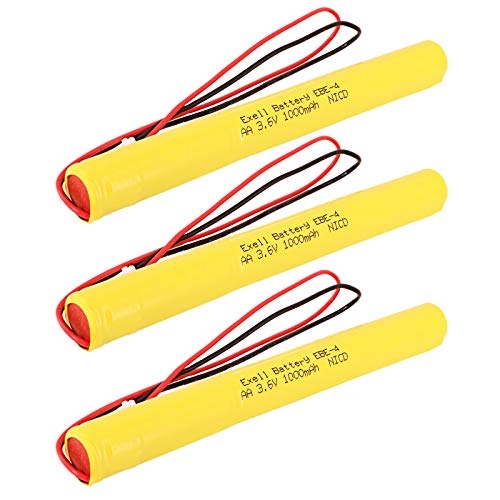 Exell Battery 3-Pack Emergency/Exit Lighting Battery Fits and Replaces Atlite 24-4009, CUSTOM-4, ANIC0625, GP3600GR, Yellow, 3.6V, 600mAh, Indoor, Office, Wall Mount