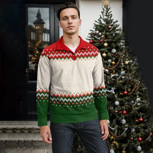 Men's Christmas Corduroy Sweatshirts Henley Button Down Long Sleeve Christmas Print Pullover2
