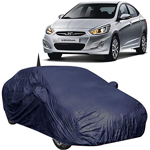 Image of 190 Taffeta Water Resistant Car Body Cover Compatible with Hyundai Verna Fludic (2011 to 2016) with Mirror & Antenna Pockets (NavyWP /Navy Blue)