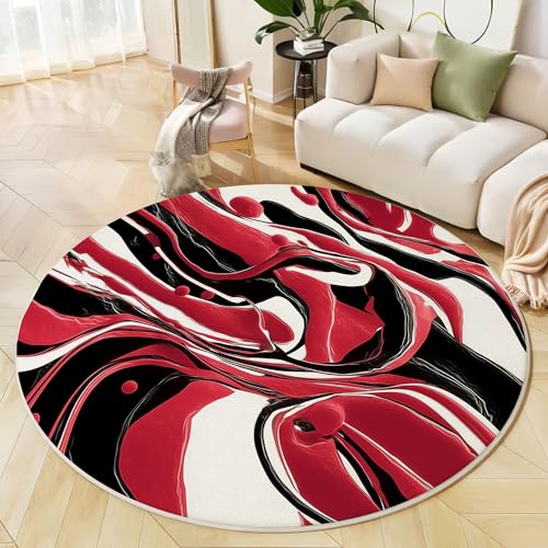 Tapis salon rond tourbillon rouge noir abstrait grand format - 4
