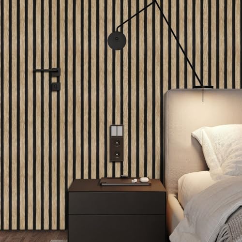 Arthome Akustikpaneele Holzwand Tapete 44cmx6m Selbstklebende Abziehen und Aufkleben Folie Vinyl Dekorative Schwarze Braun Holzoptik PintWalls Papier Film Wandbelag für Möbel