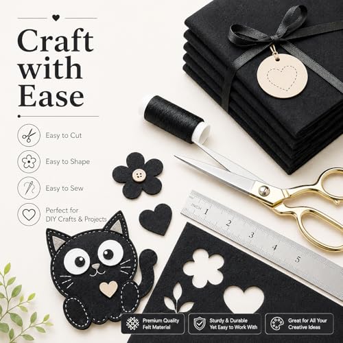 Image of Black Large Felt Fabric 36 inch x 36 inch (1 Square Yard), 1mm Stiff Felt Sheet, Nonwoven Fabric for Crafts, DIY Projects, Art, Sewing, Lining & Decorations
