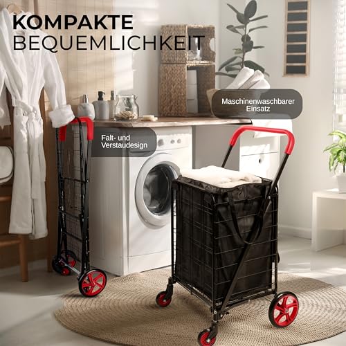 SereneLife Einkaufswagen, Einkaufstrolley Klappbar, Shopping Cart mit 50L Kapazität, Einkaufstrolley Treppensteiger aus Metall mit 360° Schwenkbare Räder & Abnehmbare Tasche, Rot – Bild 7
