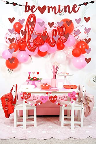 Image of FestikoBe Mine Banner, Red Pink Glittery Valentine's Day Decorations, Valentine's Day Banner, Heart Garland Banner,Valentine's Day Photo Prop,Engagment Anniversary Bachelorette Party Home Decorations