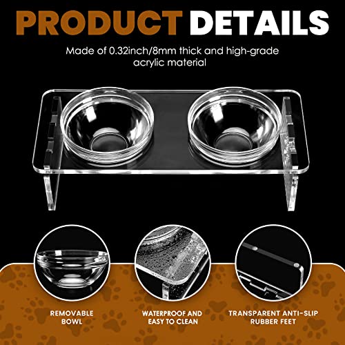 Dog And Cat Bowls Elevated Set - Acrylic Feeder Stand With 2 Set Removable Stainless Steel And Glass Bowls Food And Water Raised Dishes For Small Pet,3.75 Inches #TOP4