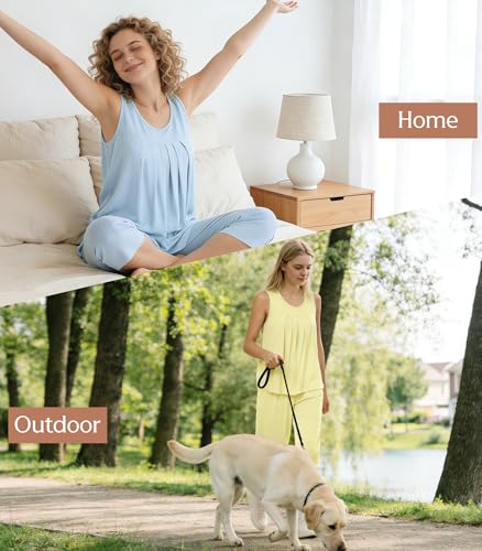 Image of NACHILA Pajamas for Women-Viscose Made from Bamboo, Sleeveless Pjs Tank Top Capri Pants Pajama Sets Cooling Sleepwear