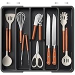 Aujen Silverware Organizer - Expandable Kitchen Drawer Organizer, Adjustable Utensil Organizer, Cutlery Tray for Forks, Knives, Multipurpose Kitchen Organizers and Storage Solution, Black, X-Large