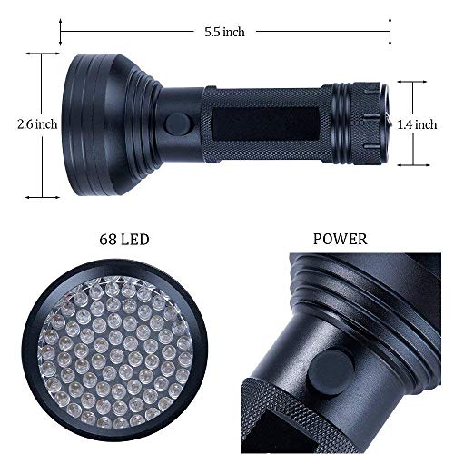 Glbsunion Uv Black Light Flashlight, Super Bright 68 Led Best Pet Dog Cat Urine Detector Light Flashlight For Pet Urine Stains, Uv Blacklight Flashlight For Bed Bugs Scorpions, Home Hotel #TOP3